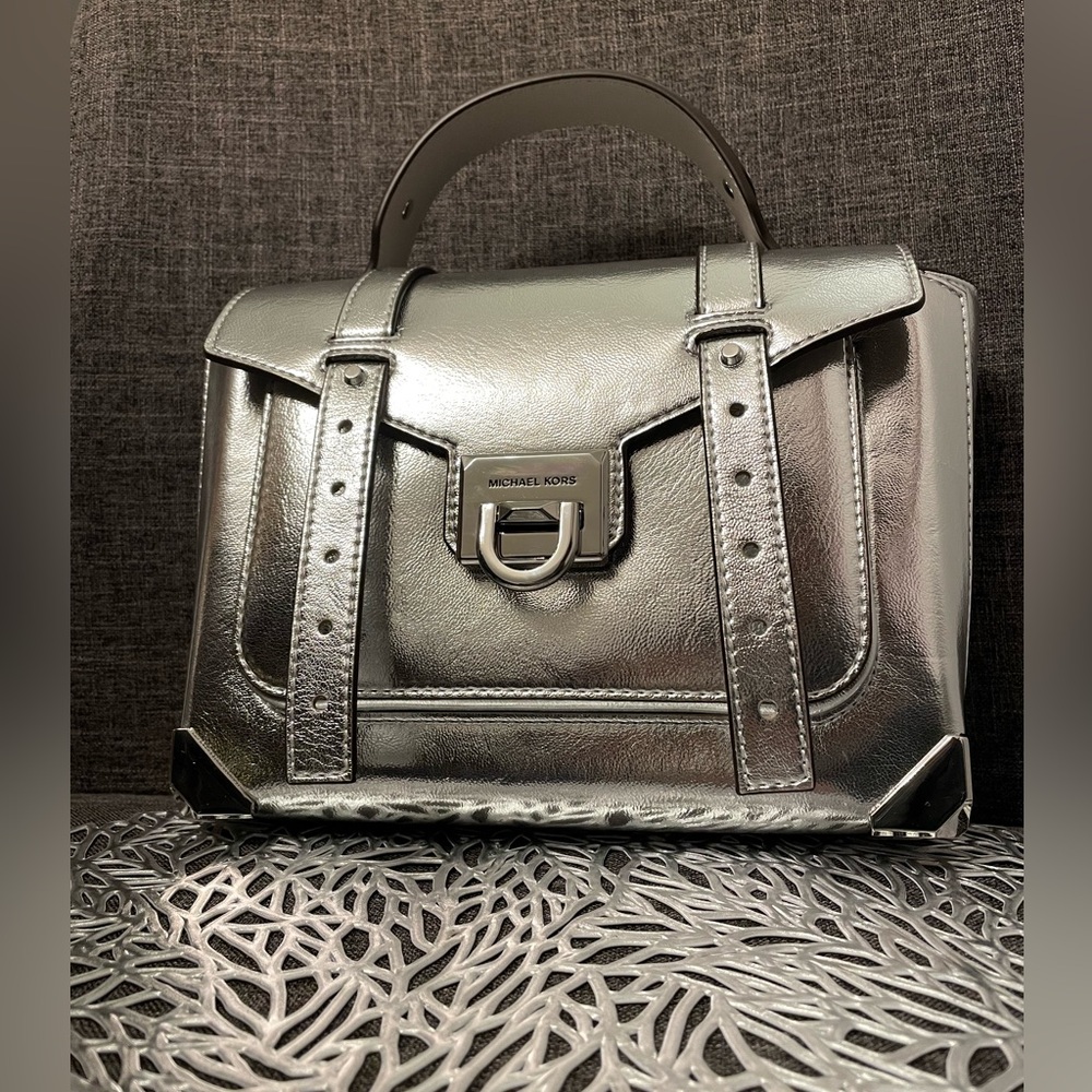 Michael Kors Metallic Silver Satchel - Picture 2 of 3